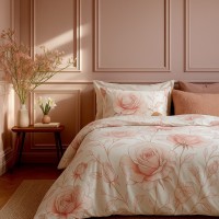 Set lenjerie pat cu imprimeu floral Rose Blush – eleganță rafinată și romantism subtil 180 x 210 cm 