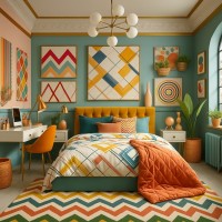 Set lenjerie pat cu model geometric în romburi – stil modern și energie cromatică  200 × 210 cm